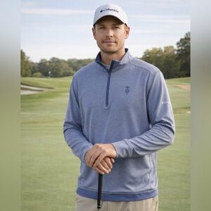 Columbia Omni-Wick Men’s Even Lie Golf Pullover 1/4 Zip Medium Light Blue Stripe